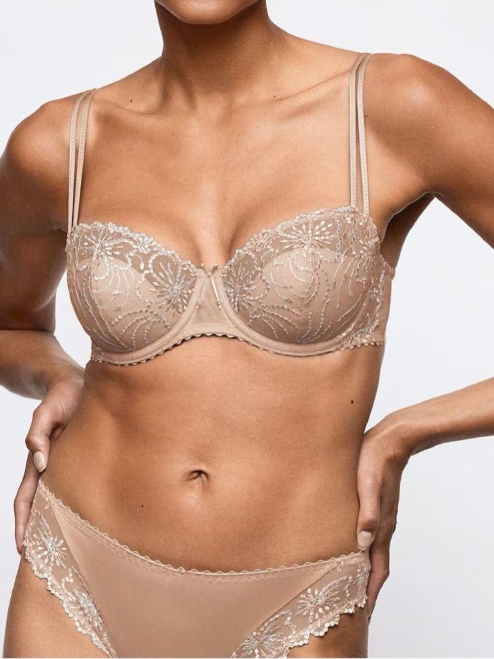 Marie Jo Jane Balcony Bra Underwire size 32E 32DD Lingerie Lightly Lined Nude